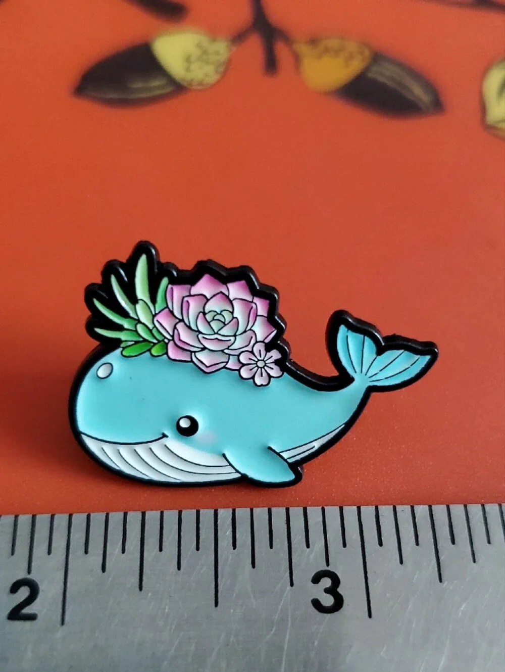 Blue Whale Succulent Brooch - Cute Floral Enamel Pin